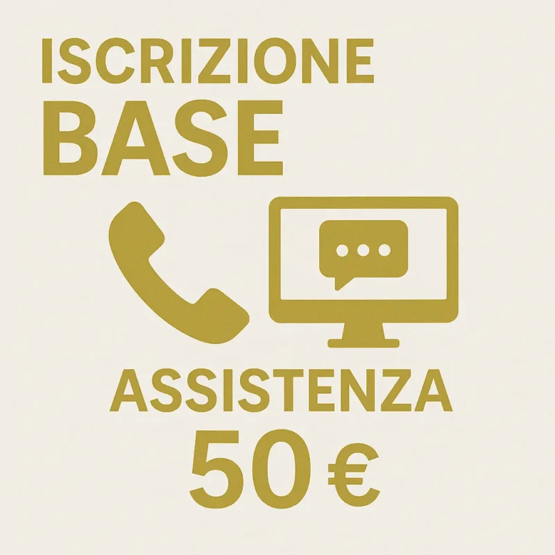 Grafica dell’iscrizione Base della Casa del Consumatore Bologna, con icone relative a assistenza telefonica e online, e prezzo annuale di 50 euro.