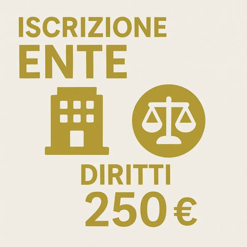 Grafica dell’iscrizione Ente della Casa del Consumatore Bologna, con icone di edificio e bilancia della giustizia, e prezzo annuale di 250 euro.