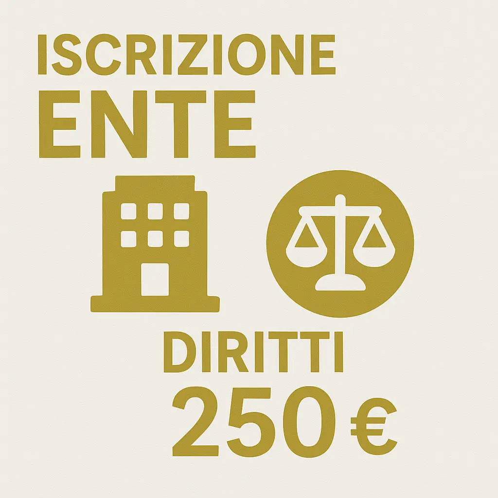 Grafica dell’iscrizione Ente della Casa del Consumatore Bologna, con icone di edificio e bilancia della giustizia, e prezzo annuale di 250 euro.